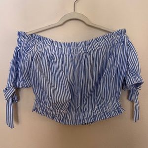 Blue & White striped off the shoulder shirt